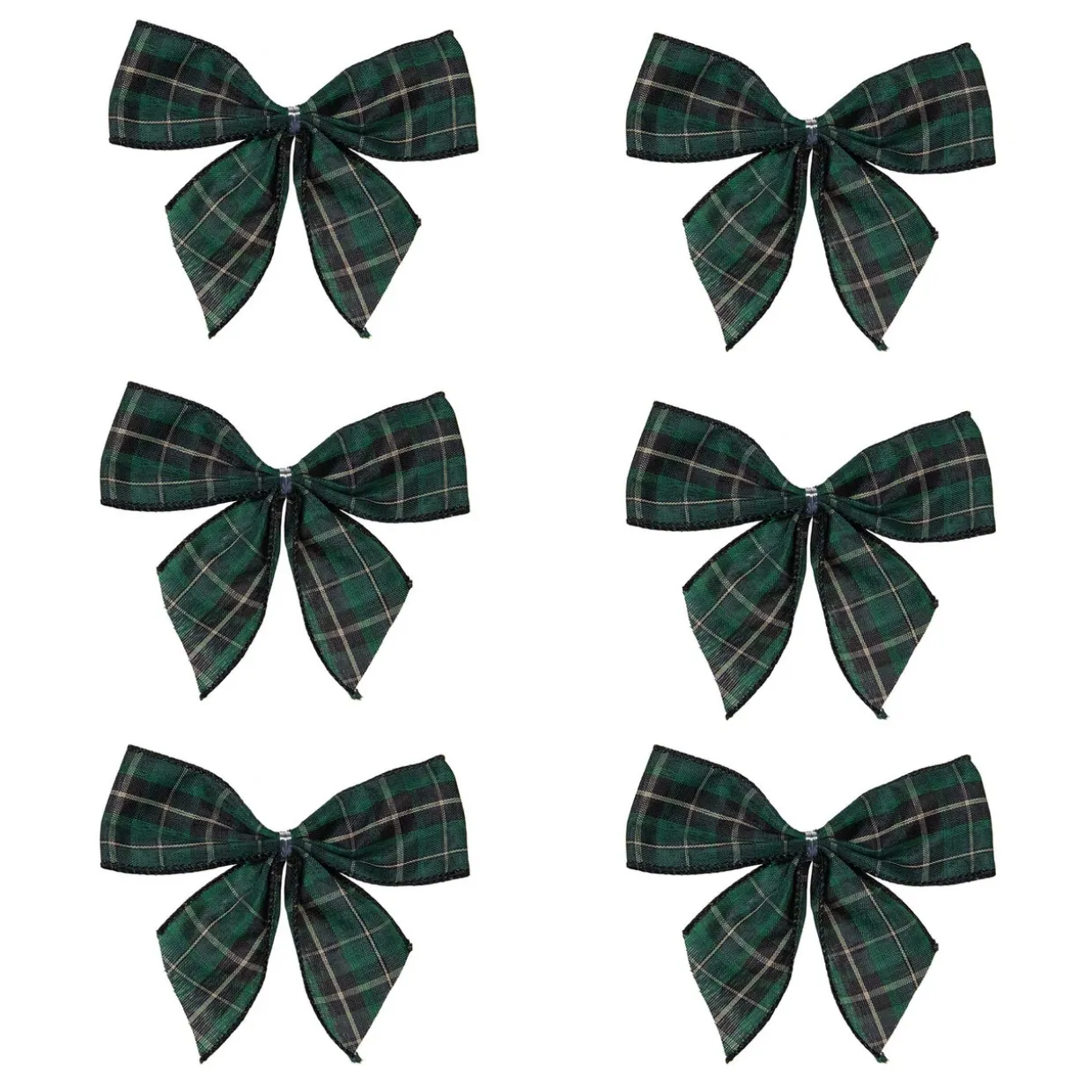 2-Loop Christmas Bow Decorations - 5.5" - Green and Black - Pack of 6