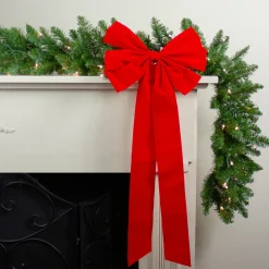 6-Loop Velveteen Christmas Bow Decoration - 12" x 25" - Red