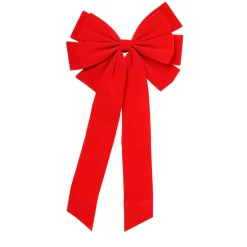 10-Loop Velveteen Christmas Bow Decoration - 10" x 22" - Red