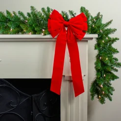 10-Loop Velveteen Christmas Bow Decoration - 10" x 22" - Red