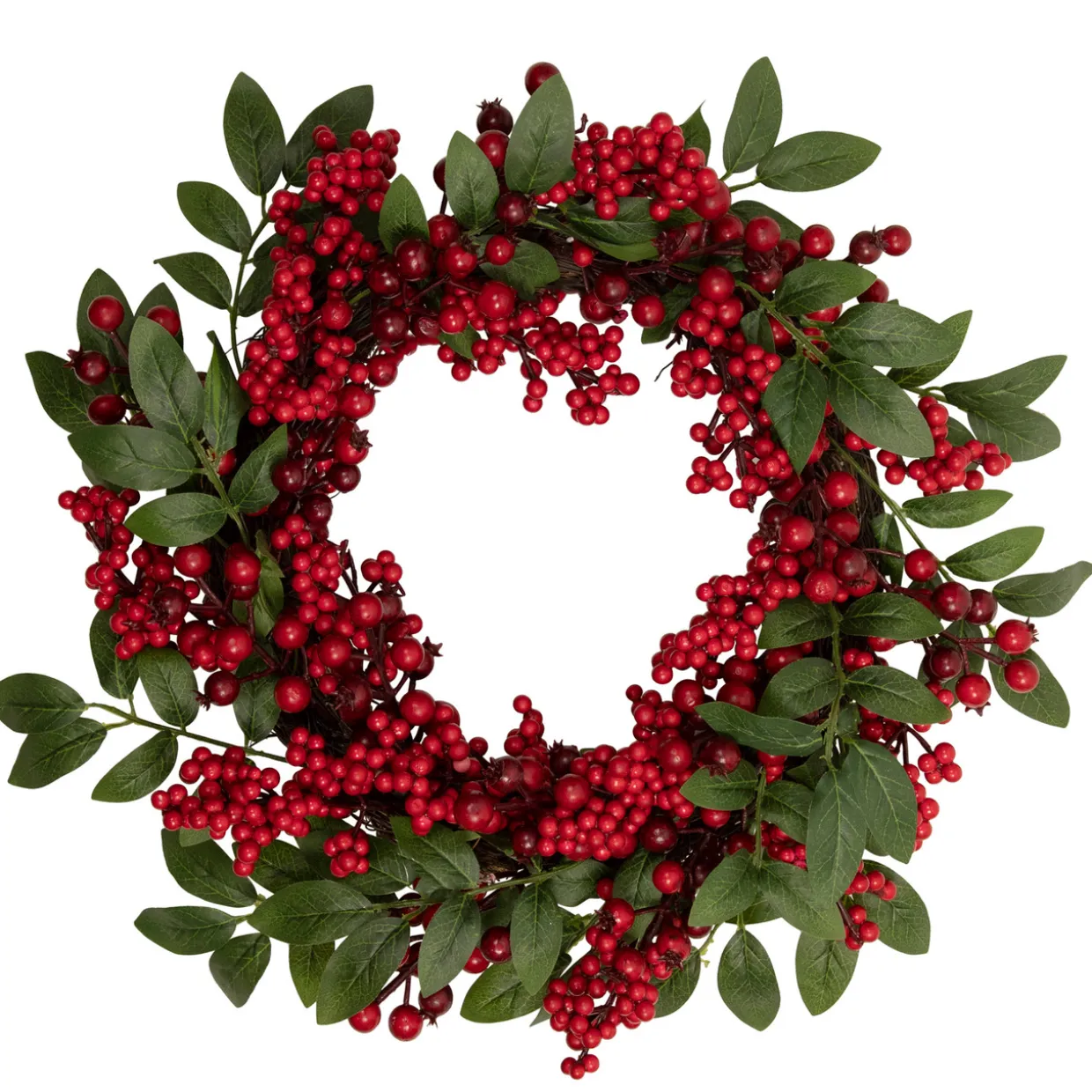 Lush Berry and Leaf Artificial Christmas Wreath, 18-Inch, Unlit