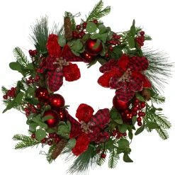 Magnolia and Red Berries Artificial Christmas Wreath - 22-Inch, Unlit