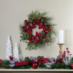 Magnolia and Red Berries Artificial Christmas Wreath - 22-Inch, Unlit
