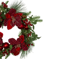 Magnolia and Red Berries Artificial Christmas Wreath - 22-Inch, Unlit