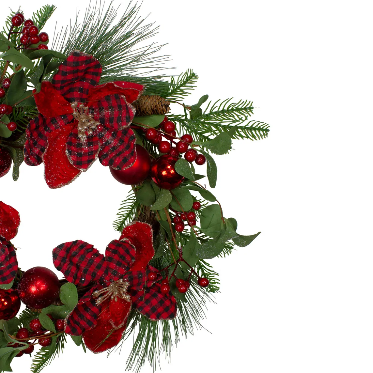 Magnolia and Red Berries Artificial Christmas Wreath - 22-Inch, Unlit