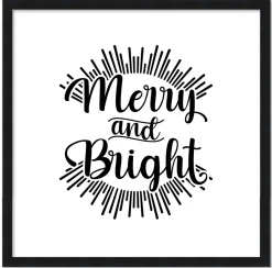 Merry and Bright 15.5" x 15.5" Framed Christmas Wall Decor Art Print Sign Poster in a Black Wooden Frame with UV Acrylic and Hangers