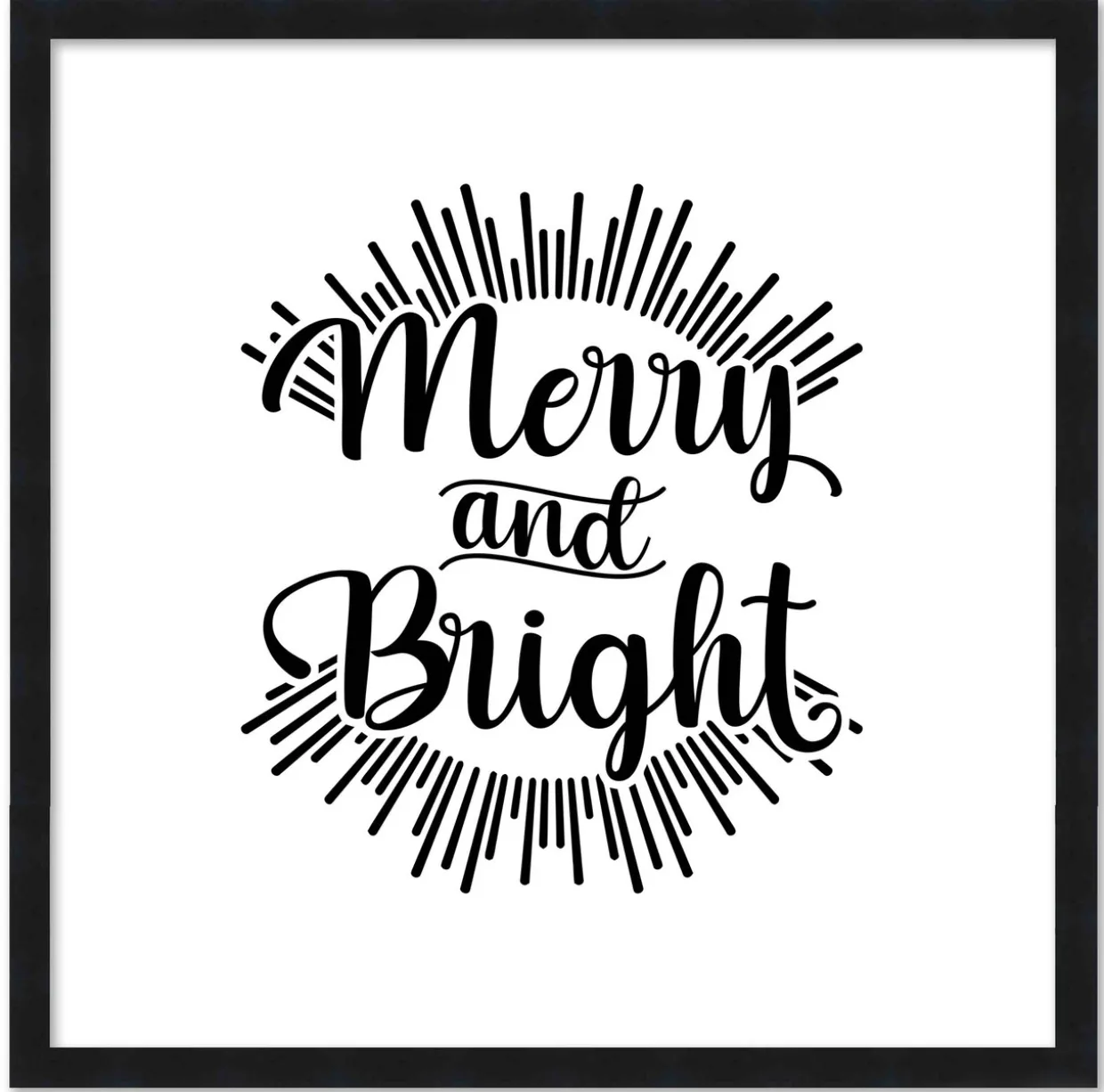 Merry and Bright 15.5" x 15.5" Framed Christmas Wall Decor Art Print Sign Poster in a Black Wooden Frame with UV Acrylic and Hangers