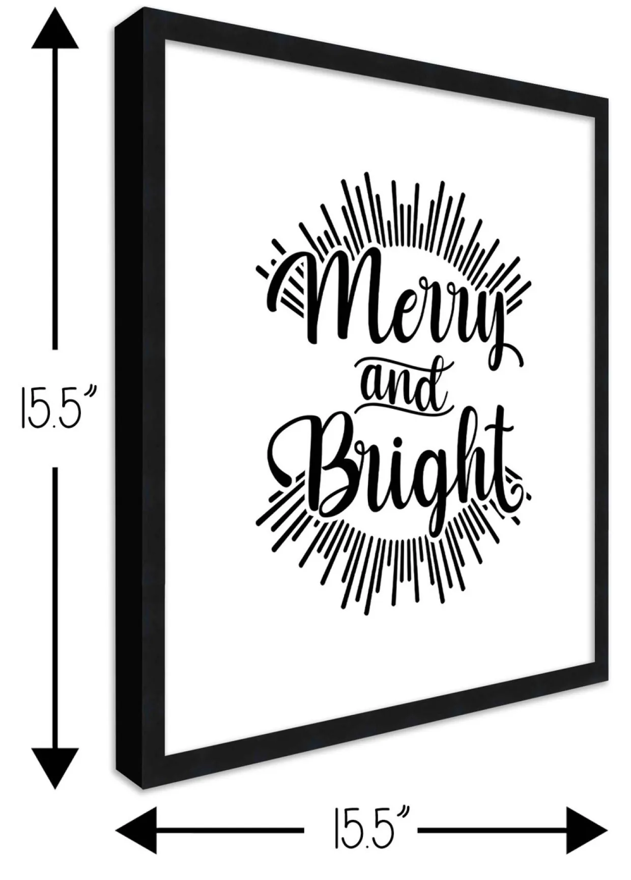 Merry and Bright 15.5" x 15.5" Framed Christmas Wall Decor Art Print Sign Poster in a Black Wooden Frame with UV Acrylic and Hangers
