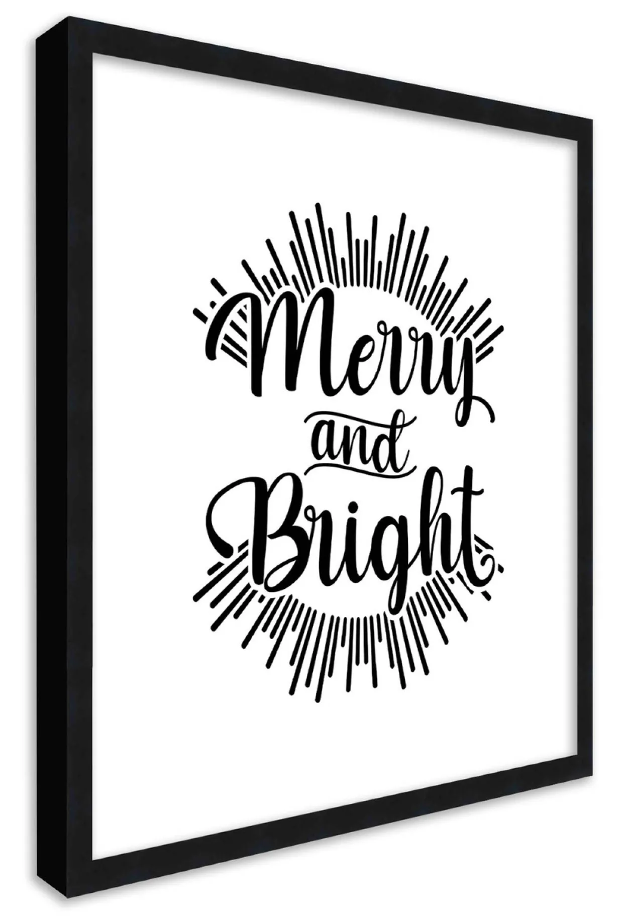 Merry and Bright 15.5" x 15.5" Framed Christmas Wall Decor Art Print Sign Poster in a Black Wooden Frame with UV Acrylic and Hangers