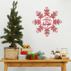 Merry and Bright Snowflake Metal Wall Sign - 15.75"