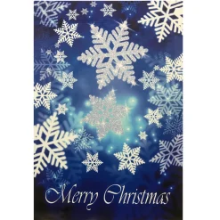 Merry Christmas and Snowflakes Blue and White House Flag 28" x 40"