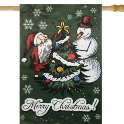 Merry Christmas Santa and Snowman Outside House Flag 28" x 40"