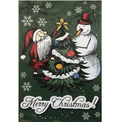 Merry Christmas Santa and Snowman Outside House Flag 28" x 40"