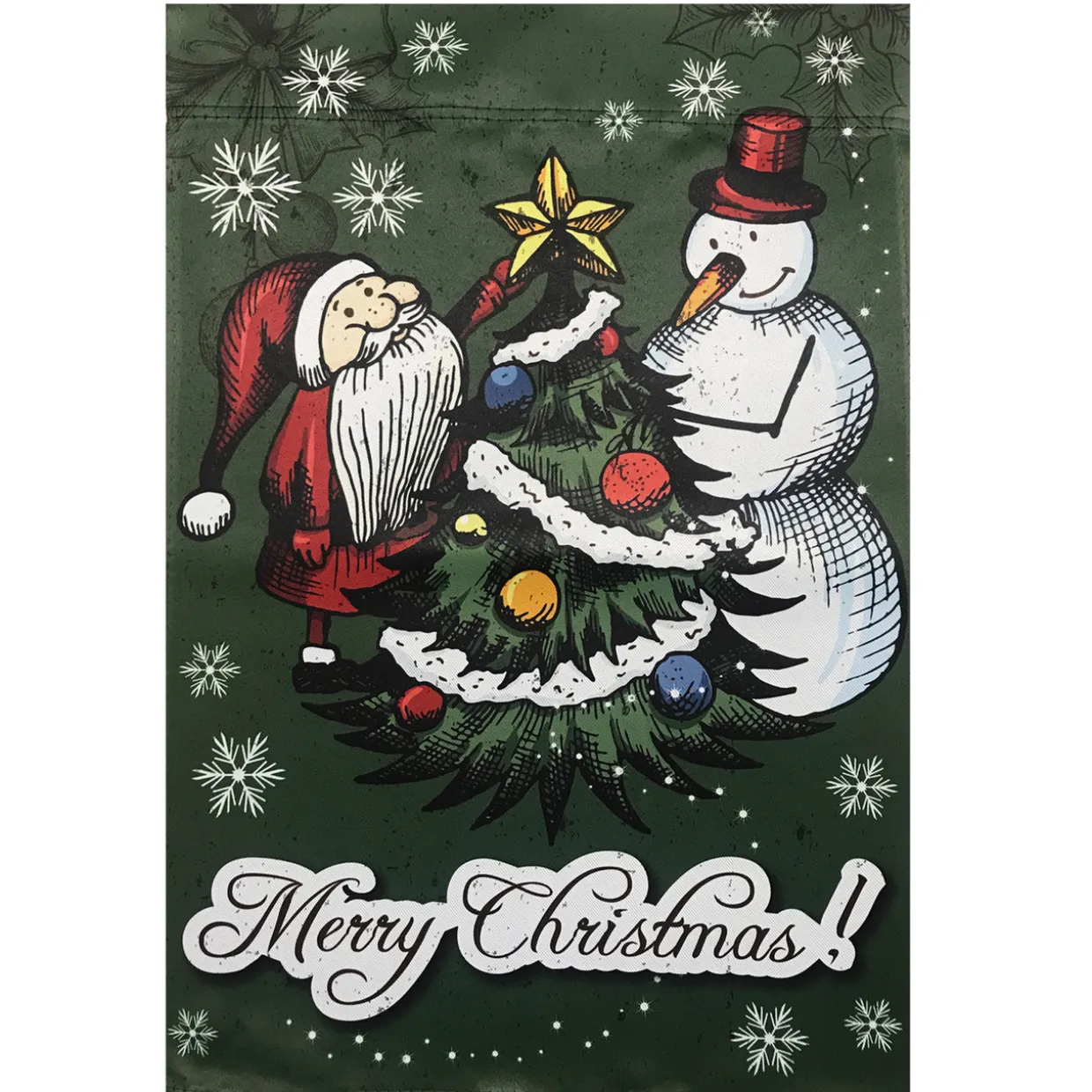 Merry Christmas Santa and Snowman Outside House Flag 28" x 40"