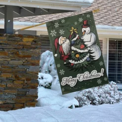 Merry Christmas Santa and Snowman Outside House Flag 28