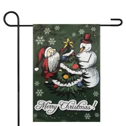 Merry Christmas Santa and a Snowman Garden Flag 12.5" x 18"