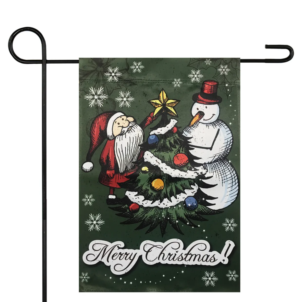 Merry Christmas Santa and a Snowman Garden Flag 12.5" x 18"