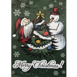 Merry Christmas Santa and a Snowman Garden Flag 12.5" x 18"