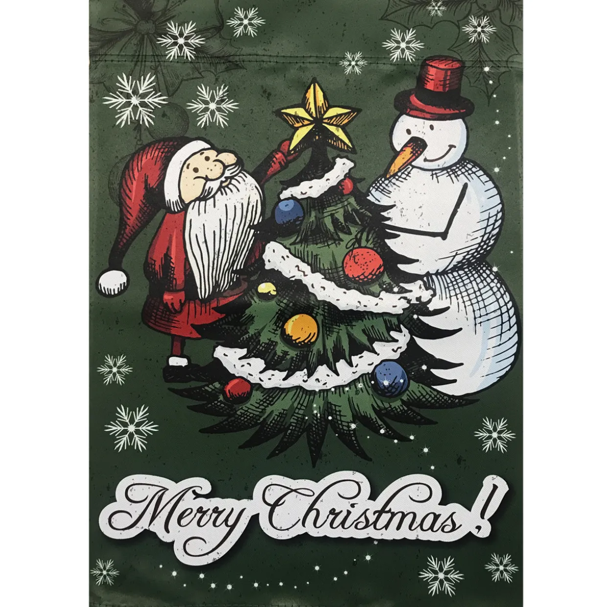Merry Christmas Santa and a Snowman Garden Flag 12.5" x 18"