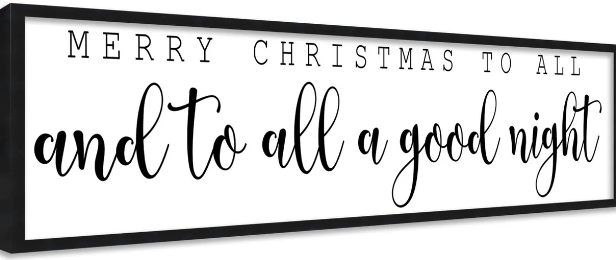 Merry Christmas To All and To All a Good Night 7.5" x 31.5" Framed Christmas Wall Decor Sign Poster in a Natural Wooden Frame with UV Acrylic