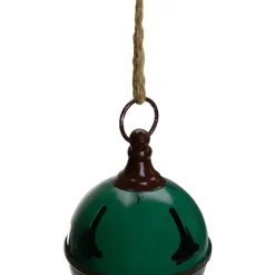 Metal Jingle Bell Hanging Christmas Decoration - 5" - Green
