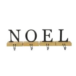 Metal Lettered "NOEL" Christmas Wooden Stocking Holders - 6" - Set of 4