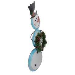 Metal Snowman with Wreath Christmas Decoration - 36" - White and Blue
