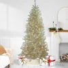 Metallic Platinum Artificial Tinsel Christmas Tree - 7 ft Clear Lights