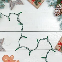 Mini Christmas Light Set - Green - 24.5' Green Wire - 50ct