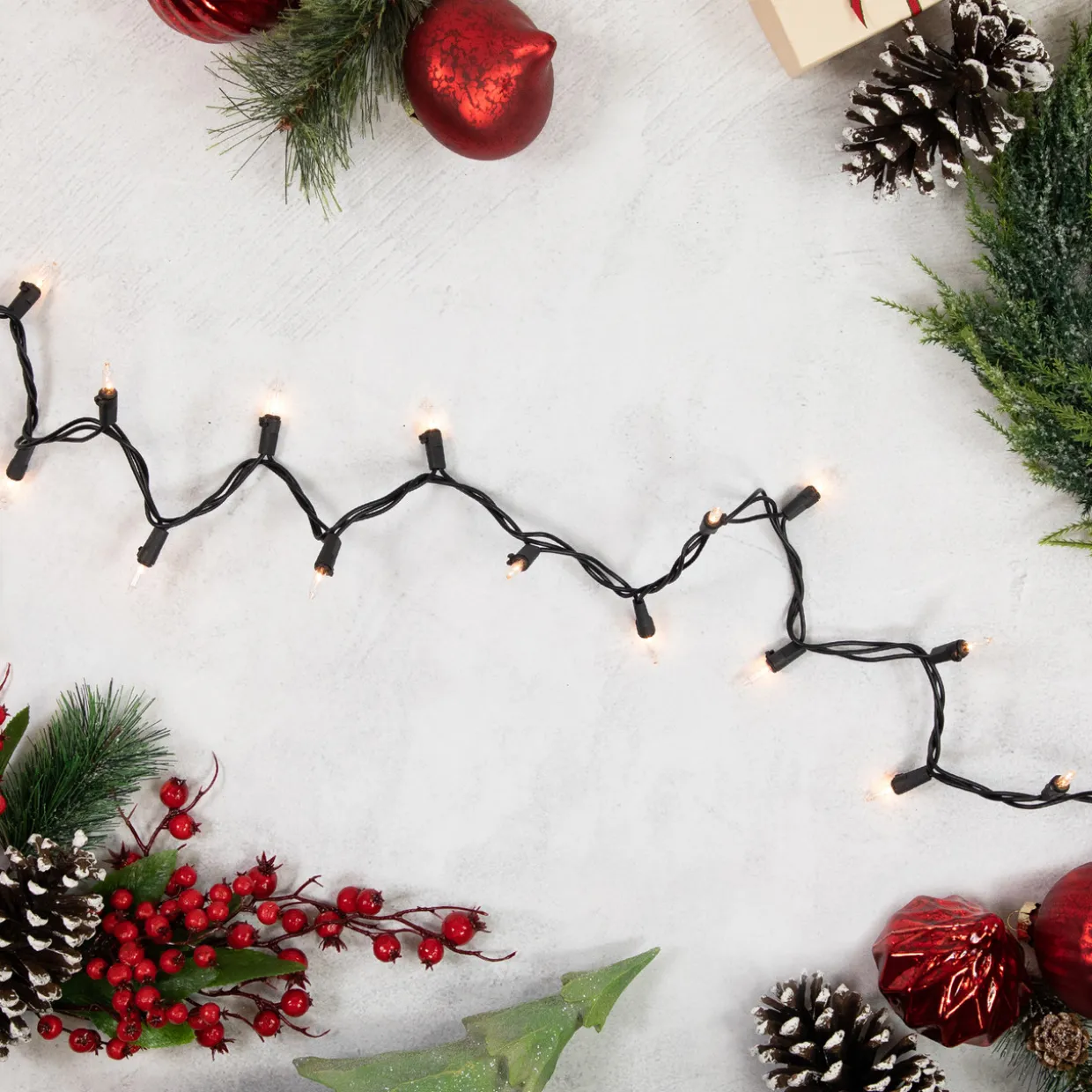 Mini Christmas String Light Set - Clear - 20.25' Black Wire - 100ct