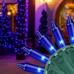 Mini Commercial Christmas Light Set - Blue - 100ct - 45.5' Green Wire