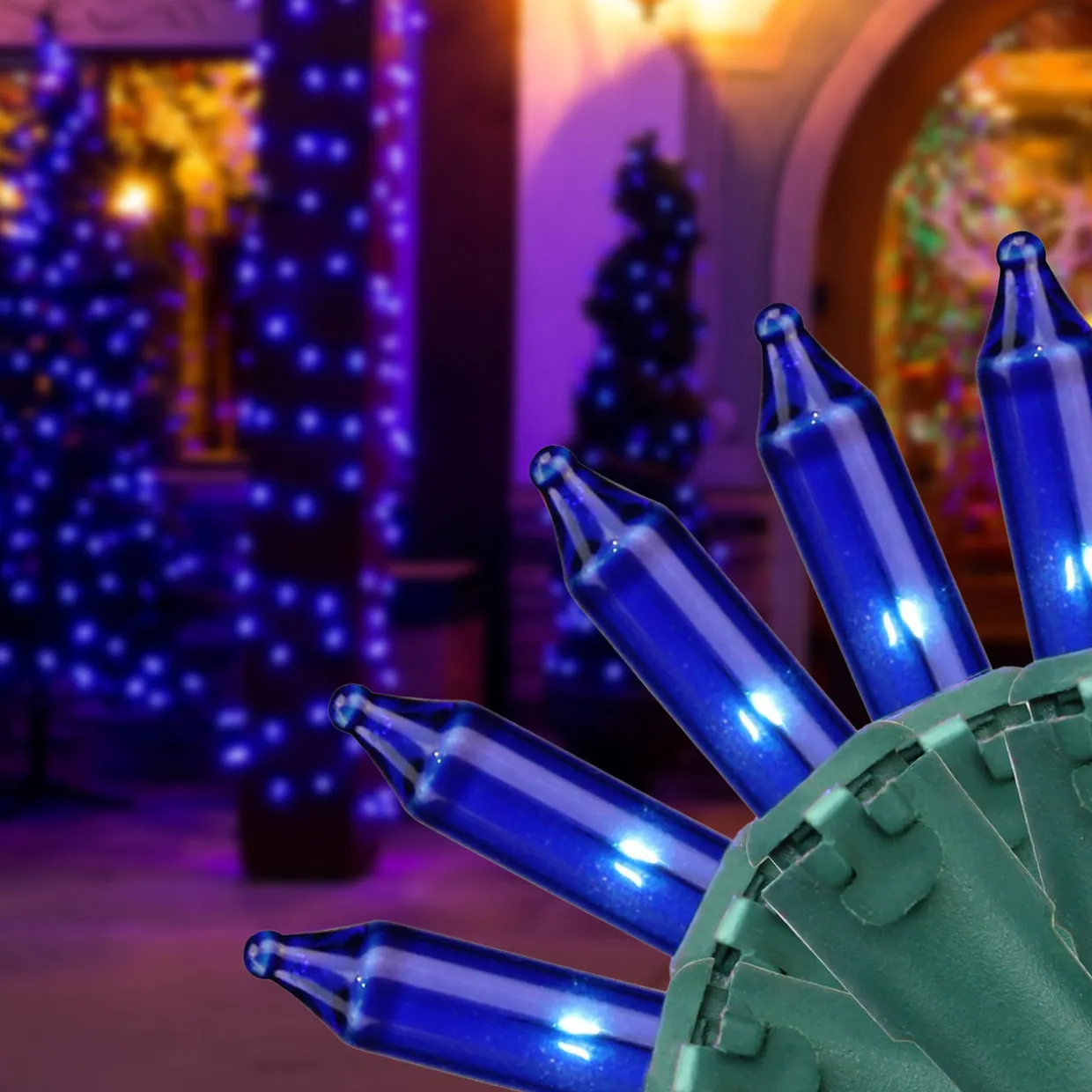 Mini Commercial Christmas Light Set - Blue - 100ct - 45.5' Green Wire