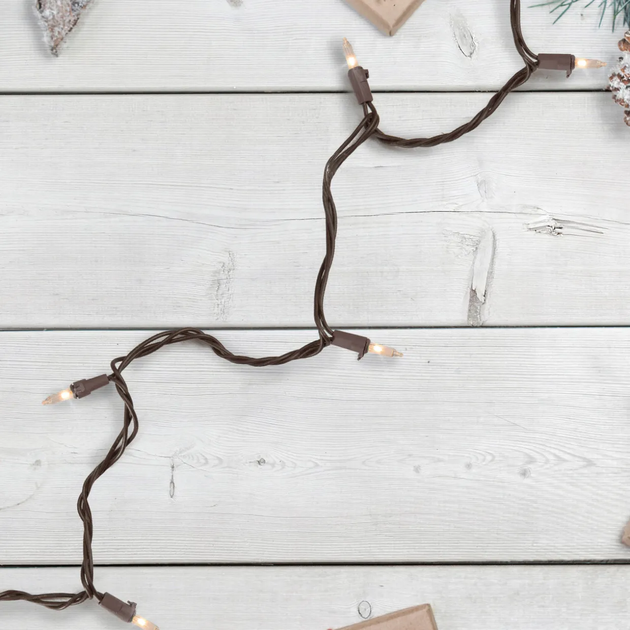 Mini Commercial Christmas Light Set - Clear - 300ct - 68' Brown Wire