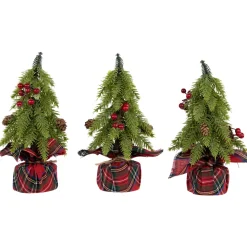 Mini Downswept Pine Artificial Christmas Trees with Pine Cones - 9" - Set of 3