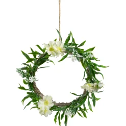 Mini Floral and Foliage Spring Wreath - 7" - Unlit - Green and White
