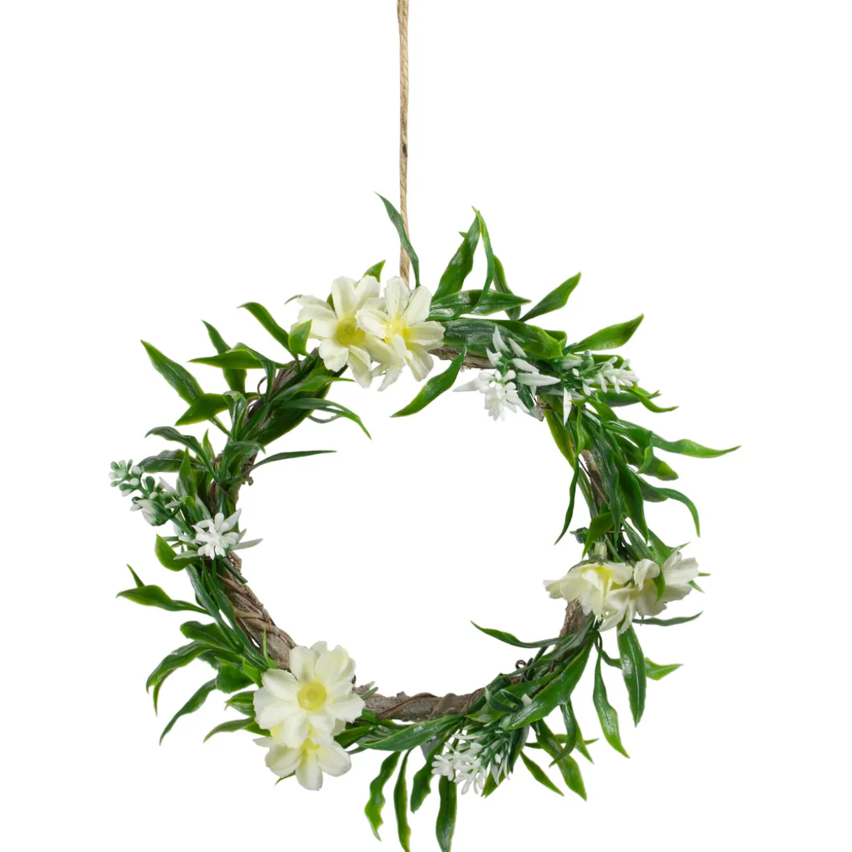 Mini Floral and Foliage Spring Wreath - 7" - Unlit - Green and White