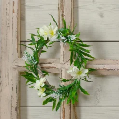 Mini Floral and Foliage Spring Wreath - 7" - Unlit - Green and White