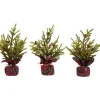 Mini Glittered Pine with Berries Artificial Christmas Trees - 9" - Set of 3
