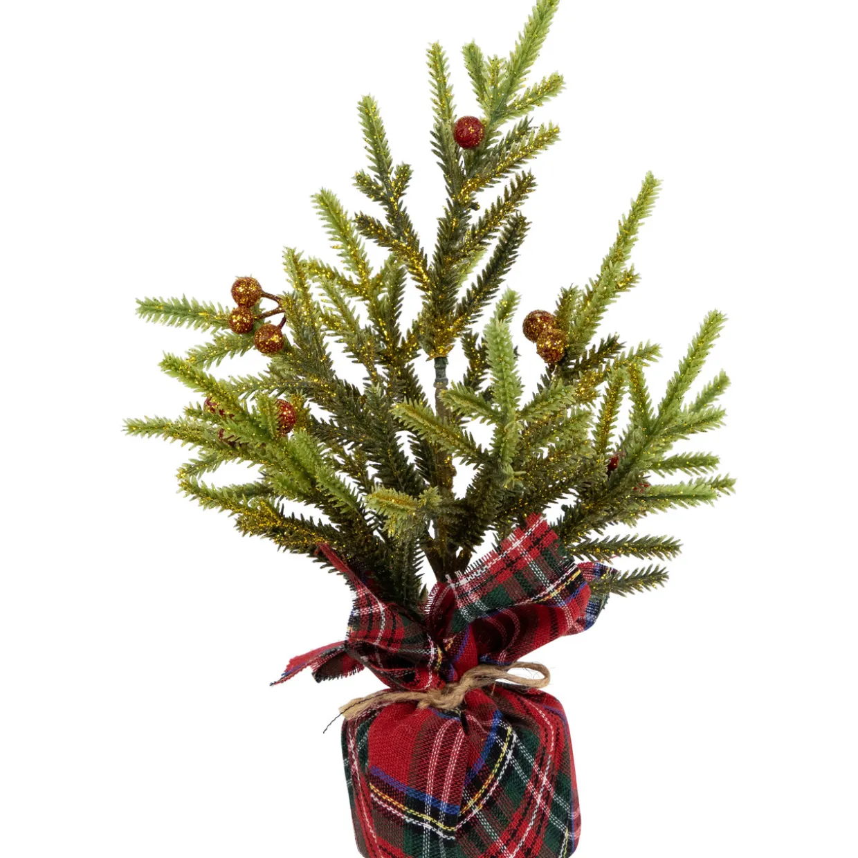 Mini Glittered Pine with Berries Artificial Christmas Trees - 9" - Set of 3