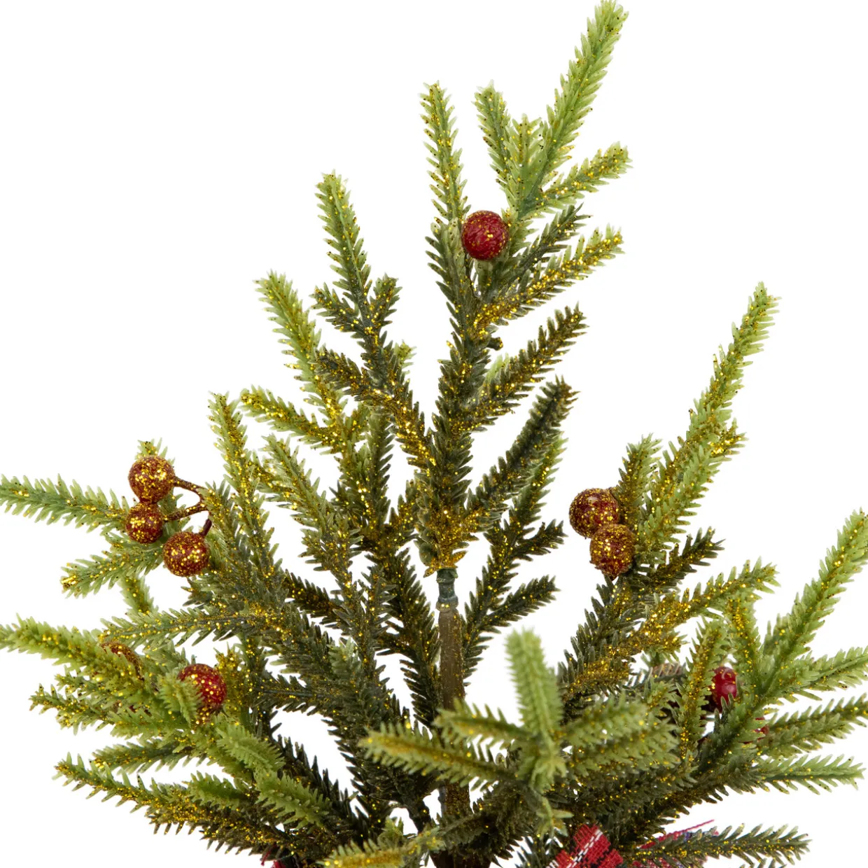 Mini Glittered Pine with Berries Artificial Christmas Trees - 9" - Set of 3