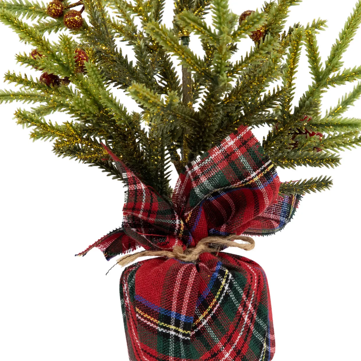 Mini Glittered Pine with Berries Artificial Christmas Trees - 9" - Set of 3