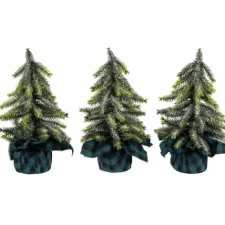 Mini Iced Downswept Pine Artificial Christmas Trees - 9" - Set of 3