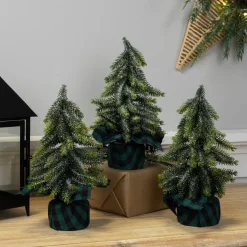 Mini Iced Downswept Pine Artificial Christmas Trees - 9" - Set of 3