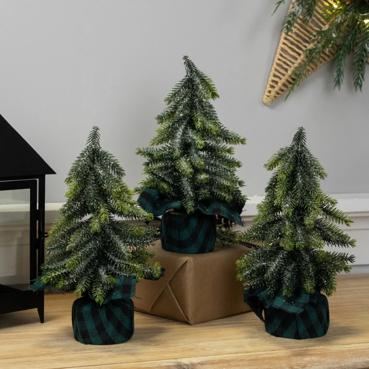 Mini Iced Downswept Pine Artificial Christmas Trees - 9" - Set of 3
