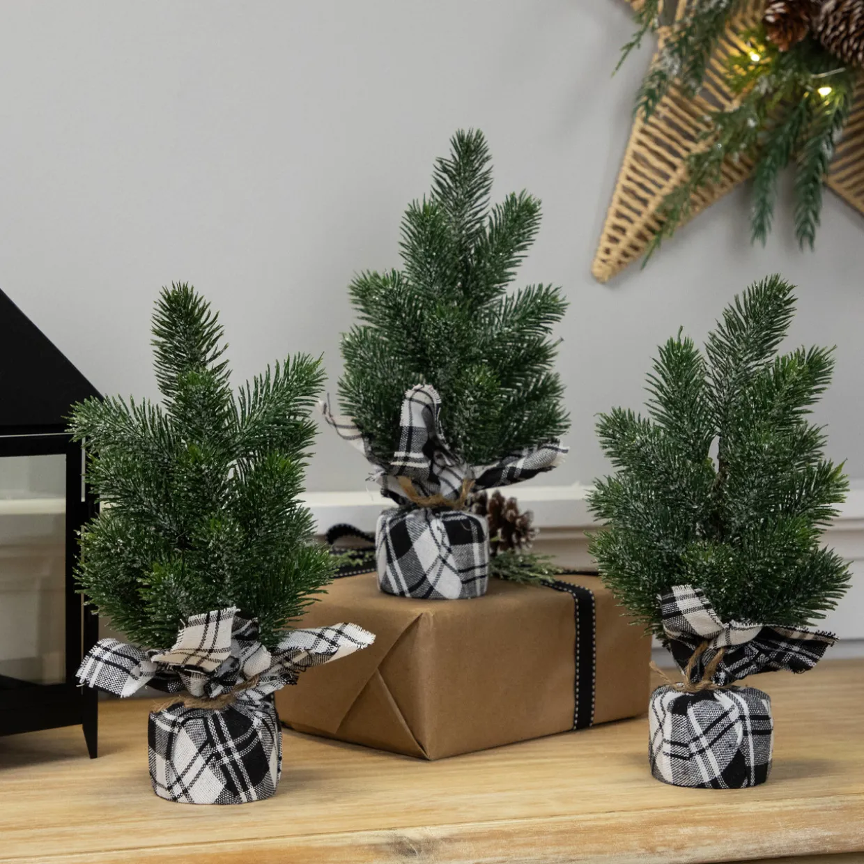 Mini Iced Pine Artificial Christmas Trees - 10" - Set of 3