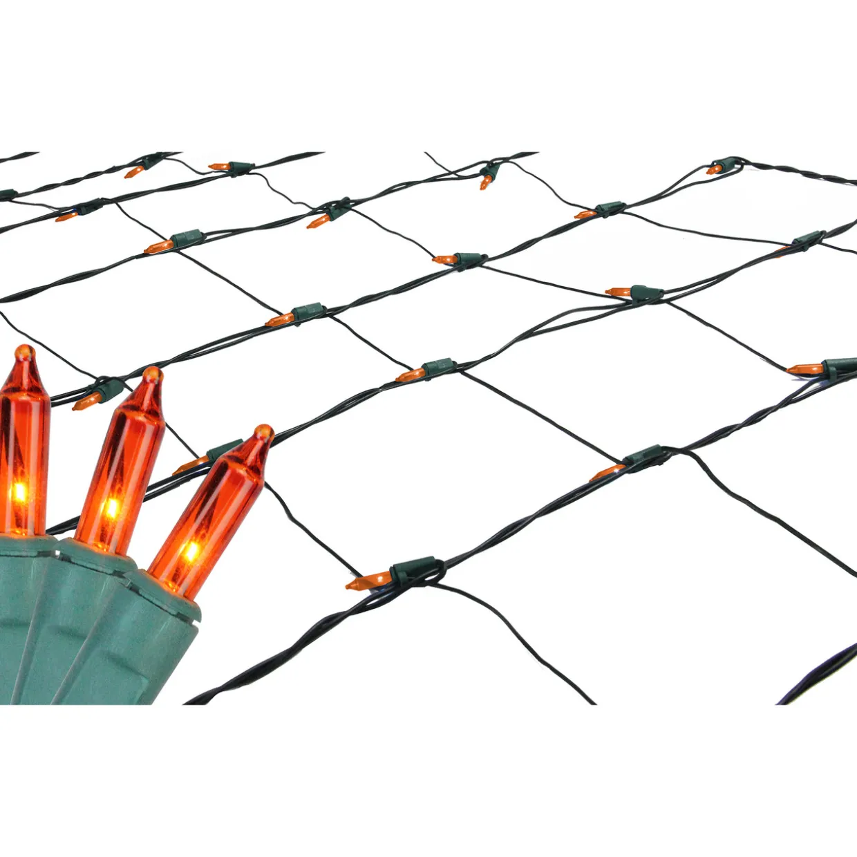 Mini Incandescent Net Style Christmas Lights - Orange - 4' x 6' - Green Wire