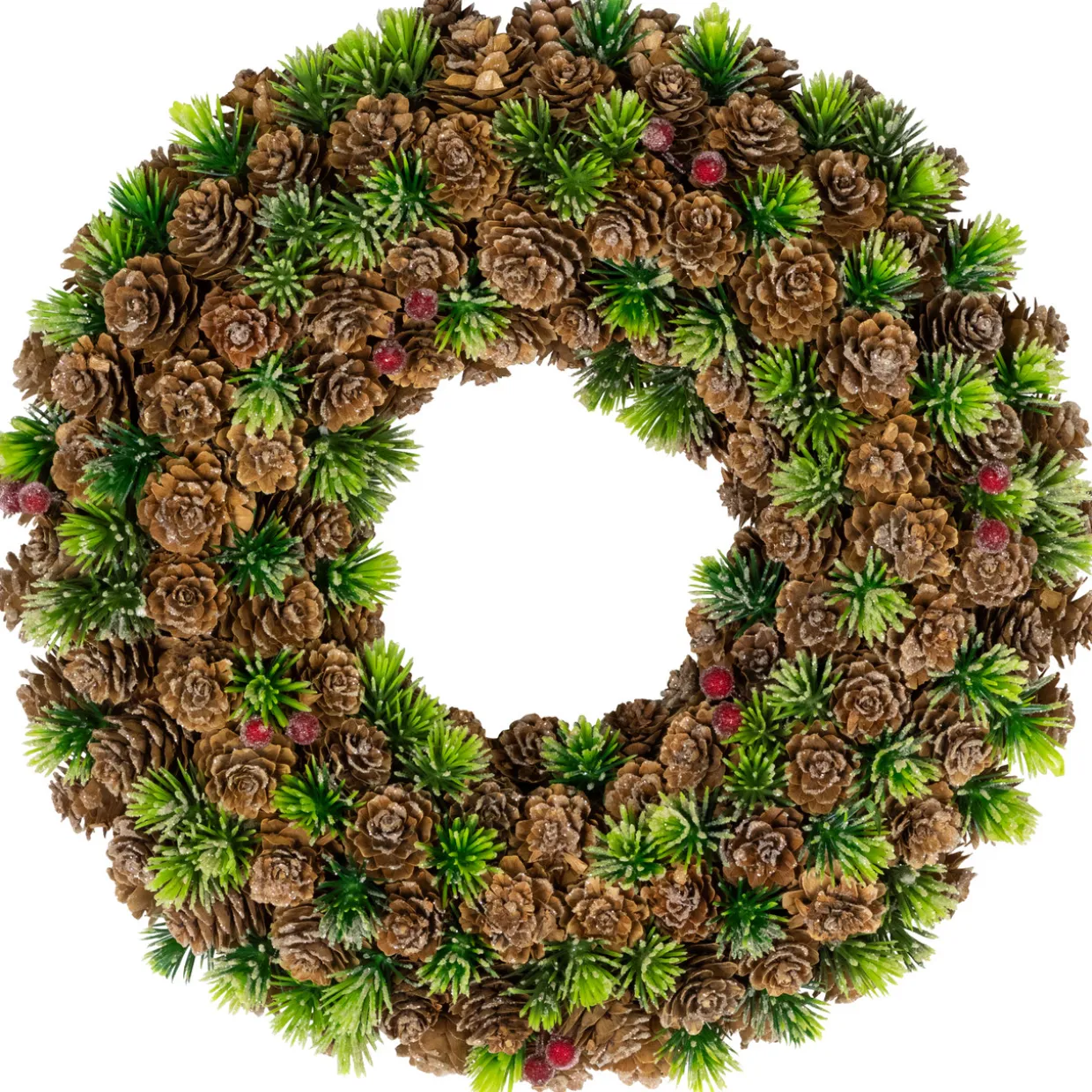 MIni Pinecone and Berries Frosted Christmas Wreath - 13" - Unlit