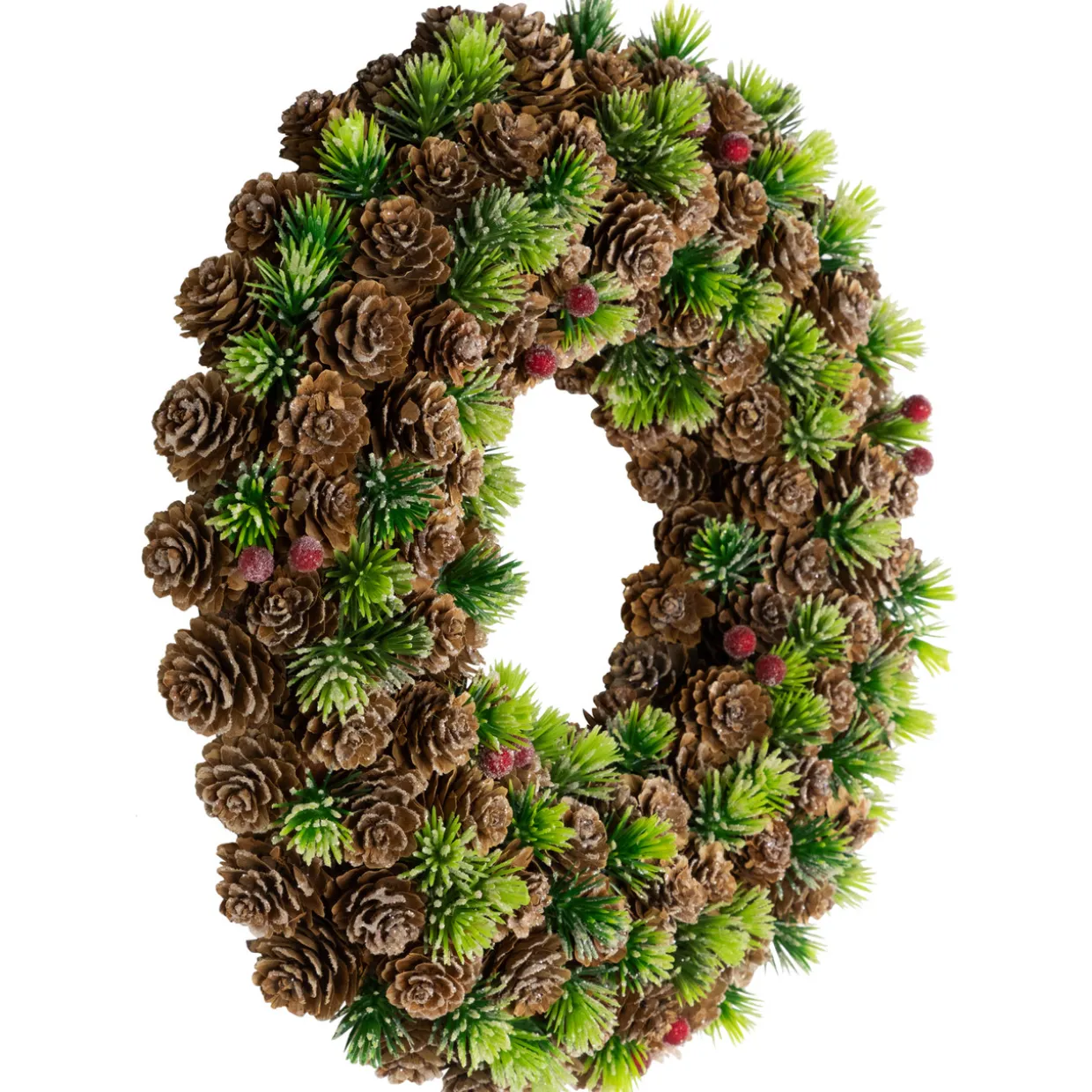 MIni Pinecone and Berries Frosted Christmas Wreath - 13" - Unlit