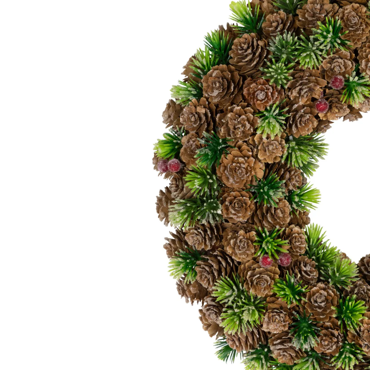 MIni Pinecone and Berries Frosted Christmas Wreath - 13" - Unlit
