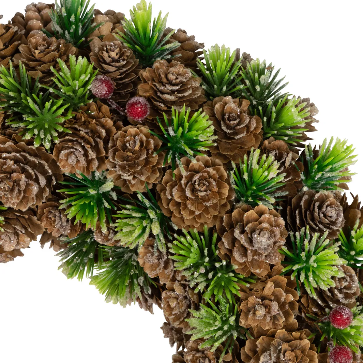 MIni Pinecone and Berries Frosted Christmas Wreath - 13" - Unlit